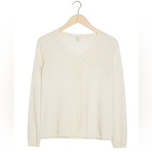 Talbot's Women's Size Large Cream Colored V-Neck Lightweight Cable Knit Sweater